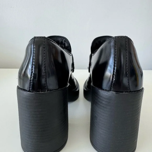 Prada Women's Chocolate Brushed Leather Heeled loafers size 36.5 - Picture 10 of 16